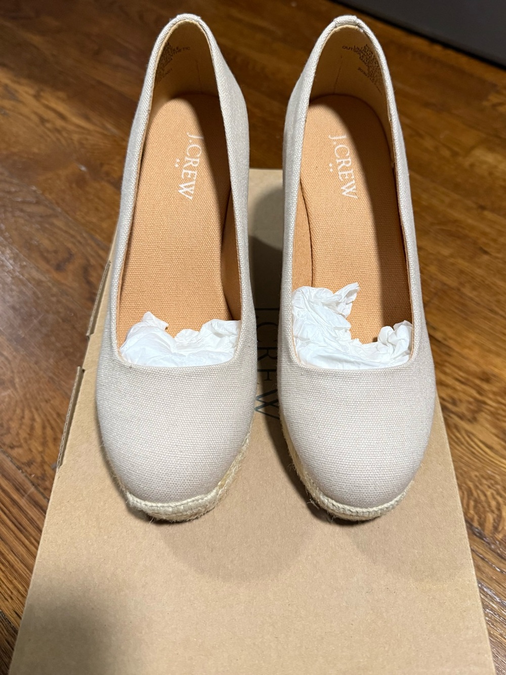 NEW J. Crew Canvas Espadrille Wedges Nude Flax Sz 5